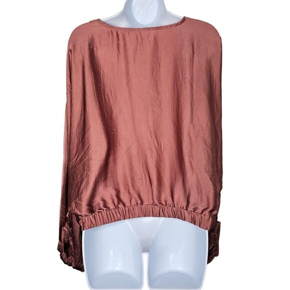 Free People Midnight Vibes Pink Satin Blend V-Neck Blouse Dolman Women's Medium - Picture 4 of 11